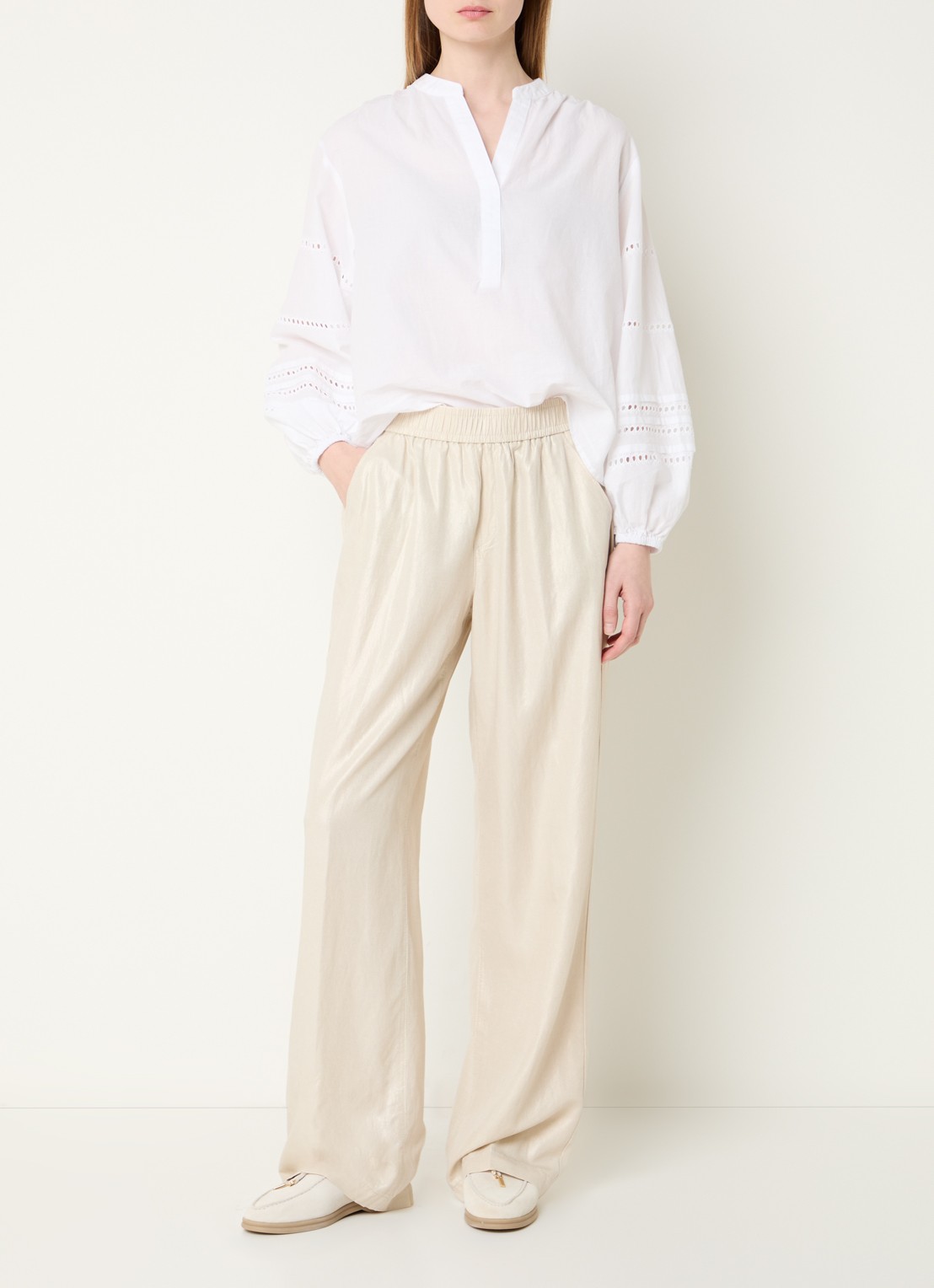 Rosner Studio Mara high waist loose fit pantalon in linnenblend - voorkant 4 beige