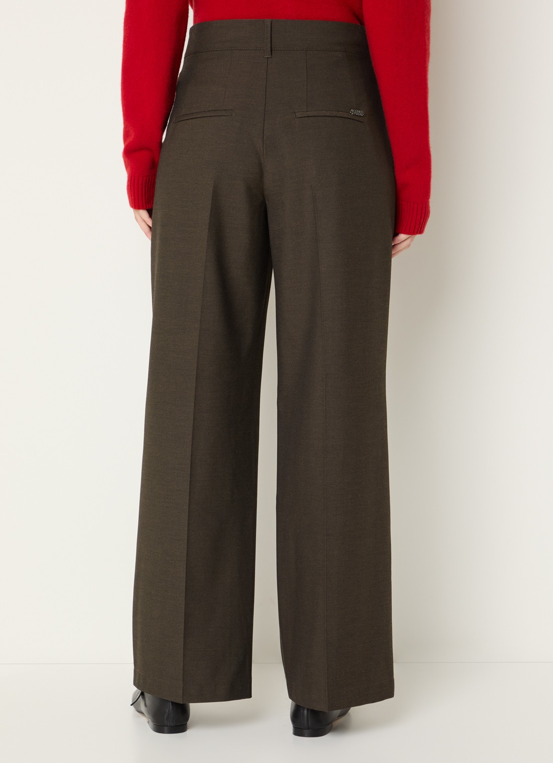 Rosner Studio Mara high waist loose fit pantalon met gemêleerd dessin - achterkant 3 chocoladebruin