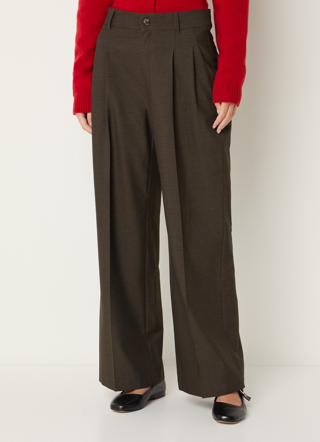 Rosner Studio Mara high waist loose fit pantalon met gemêleerd dessin - detail 4 chocoladebruin