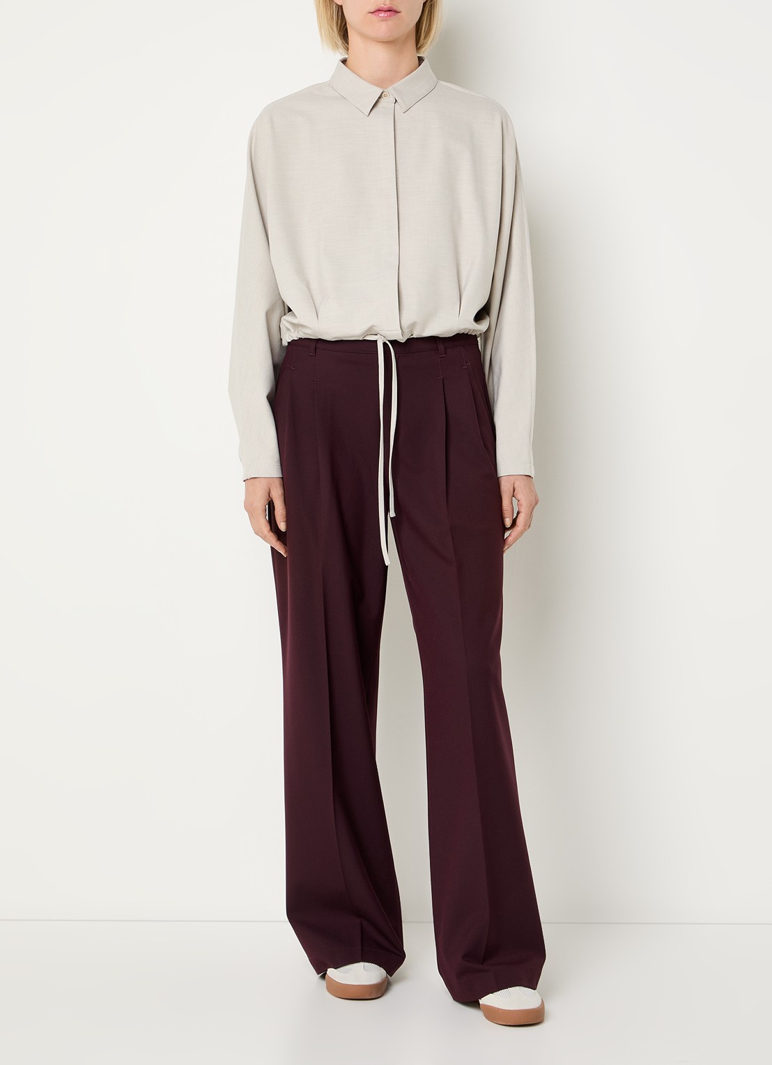 Rosner Studio Mara high waist loose fit pantalon met gemêleerd dessin - voorkant 4 aubergine