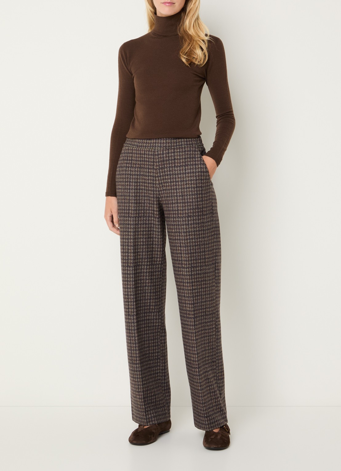 Rosner Studio Mara high waist tapered fit pantalon met pied-de-poule dessin - voorkant 3 aubergine