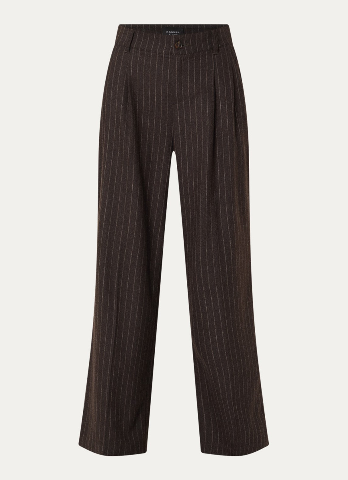 Rosner Studio Mara high waist wide fit pantalon in wolblend met streepprint - voorkant 2 chocoladebruin