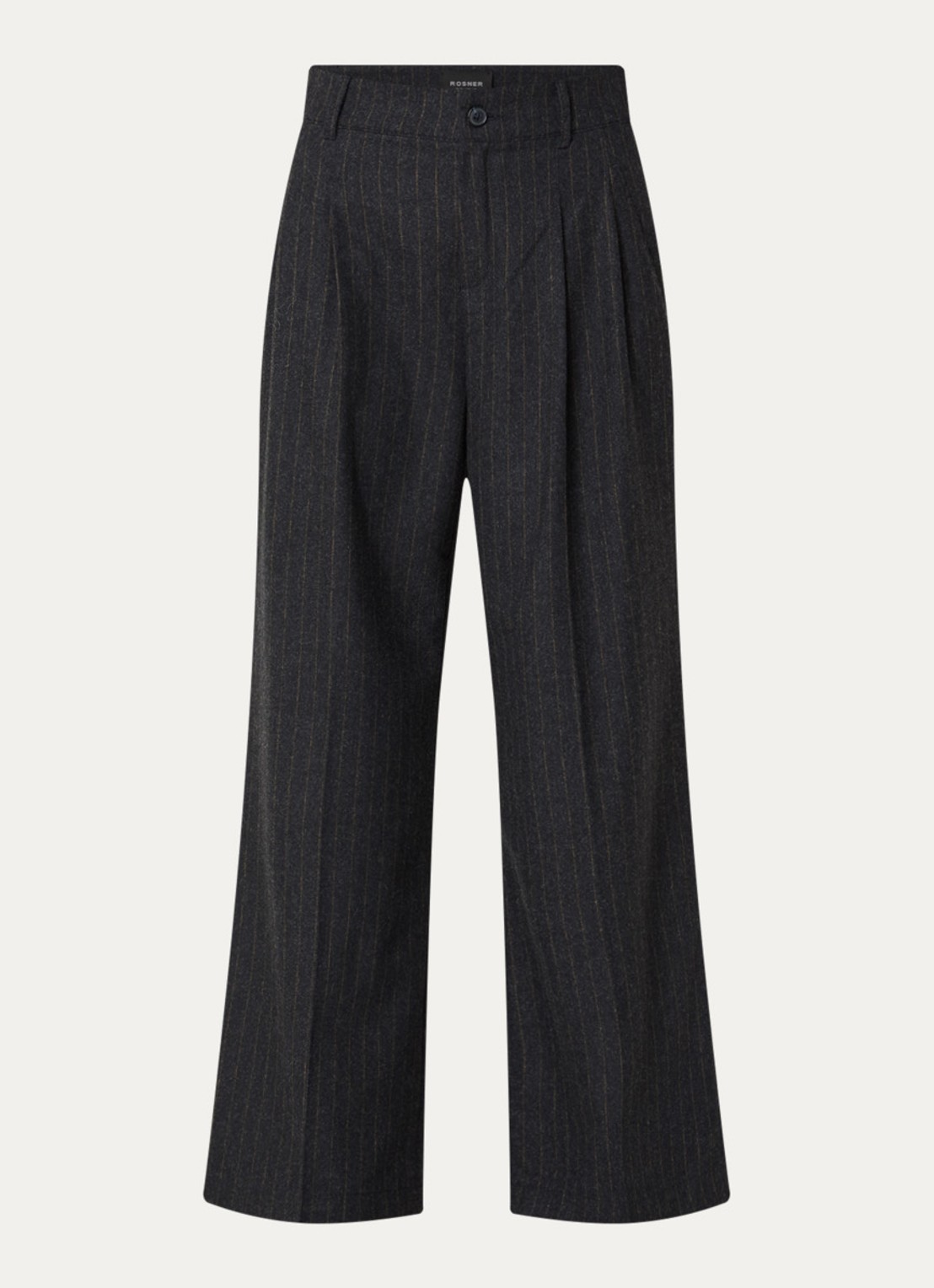 Rosner Studio Mara high waist wide fit pantalon in wolblend met streepprint - voorkant 3 donkerblauw