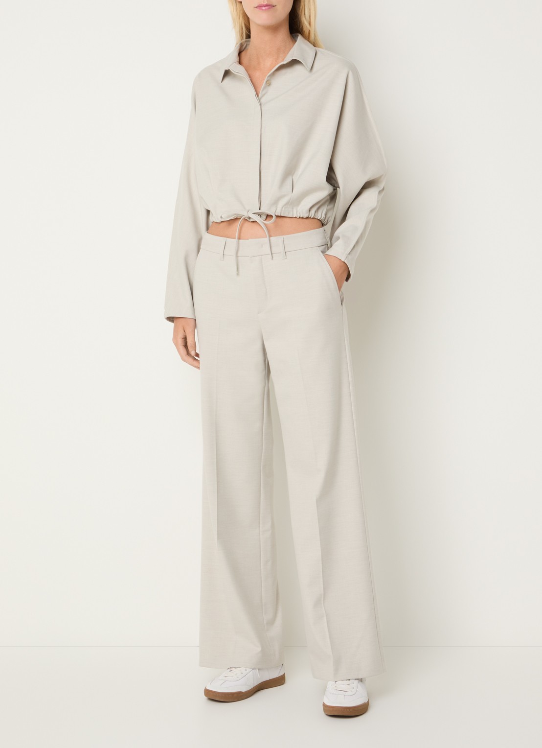 Rosner Studio Mara mid waist straight fit pantalon met gemêleerd dessin - voorkant 3 creme