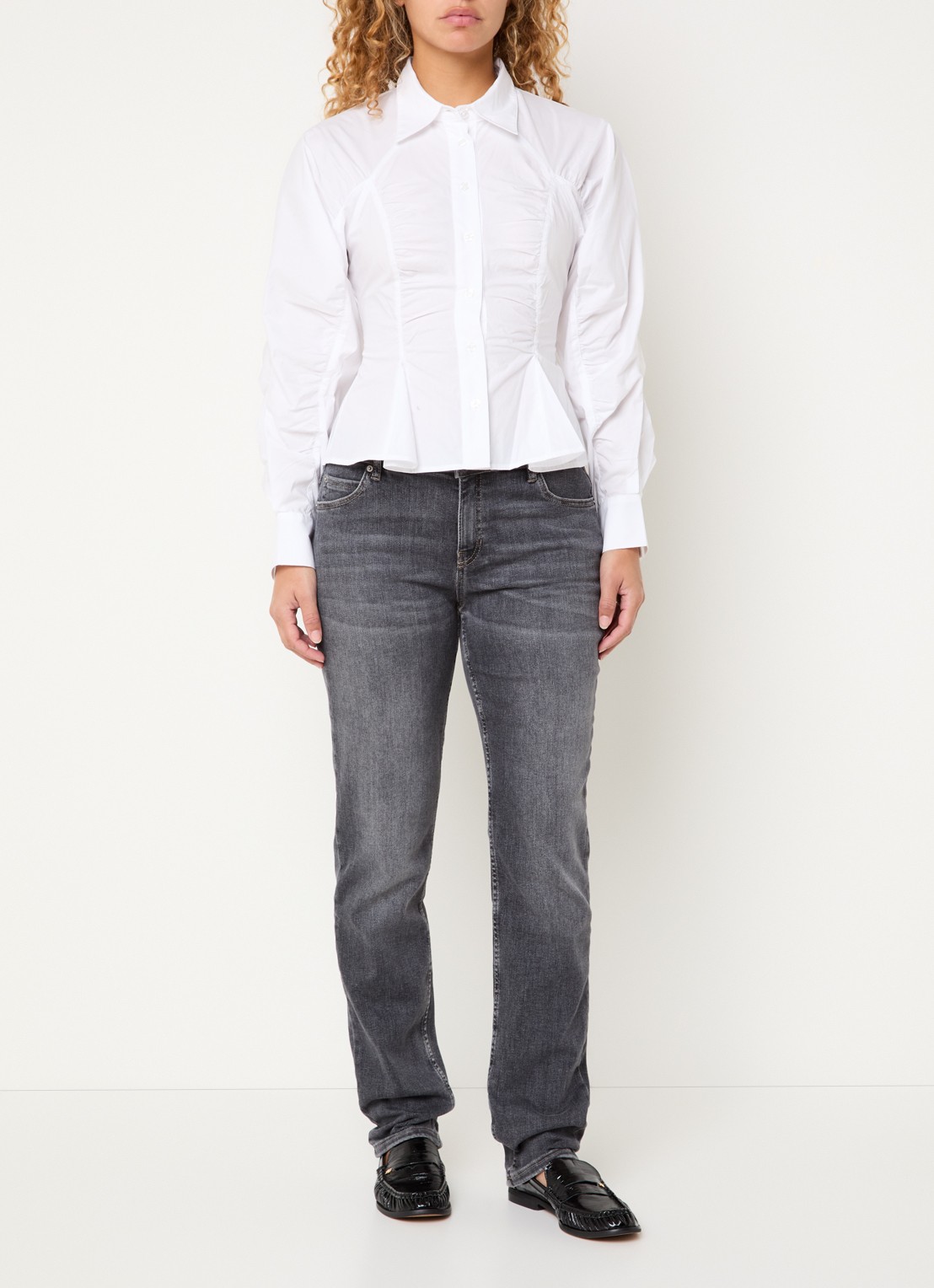 Rosner Studio Masha mid waist slim fit jeans met steekzakken - voorkant 5 middengrijs