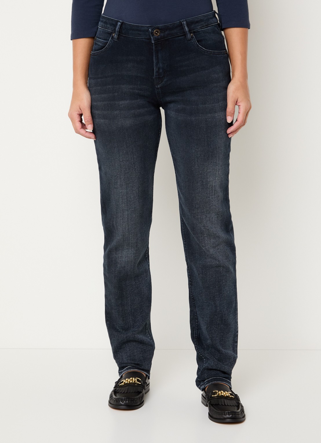 Rosner Studio Masha mid waist slim fit jeans met steekzakken - detail 3 donkerblauw