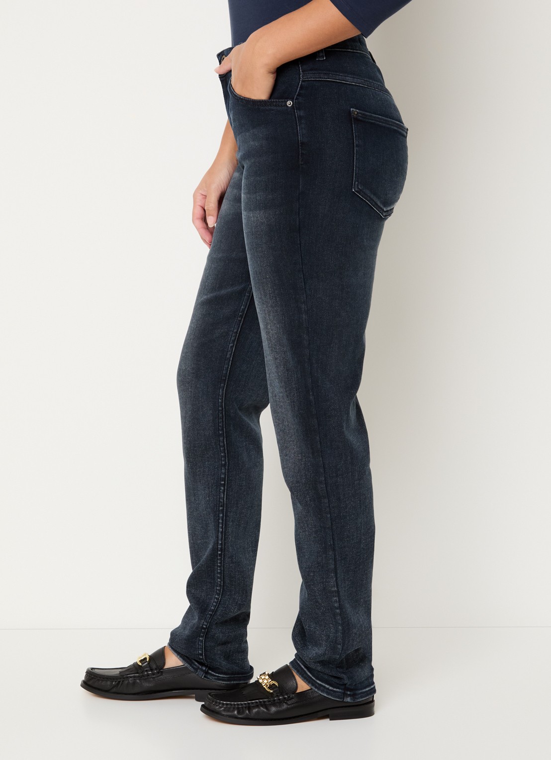 Rosner Studio Masha mid waist slim fit jeans met steekzakken - detail 4 donkerblauw