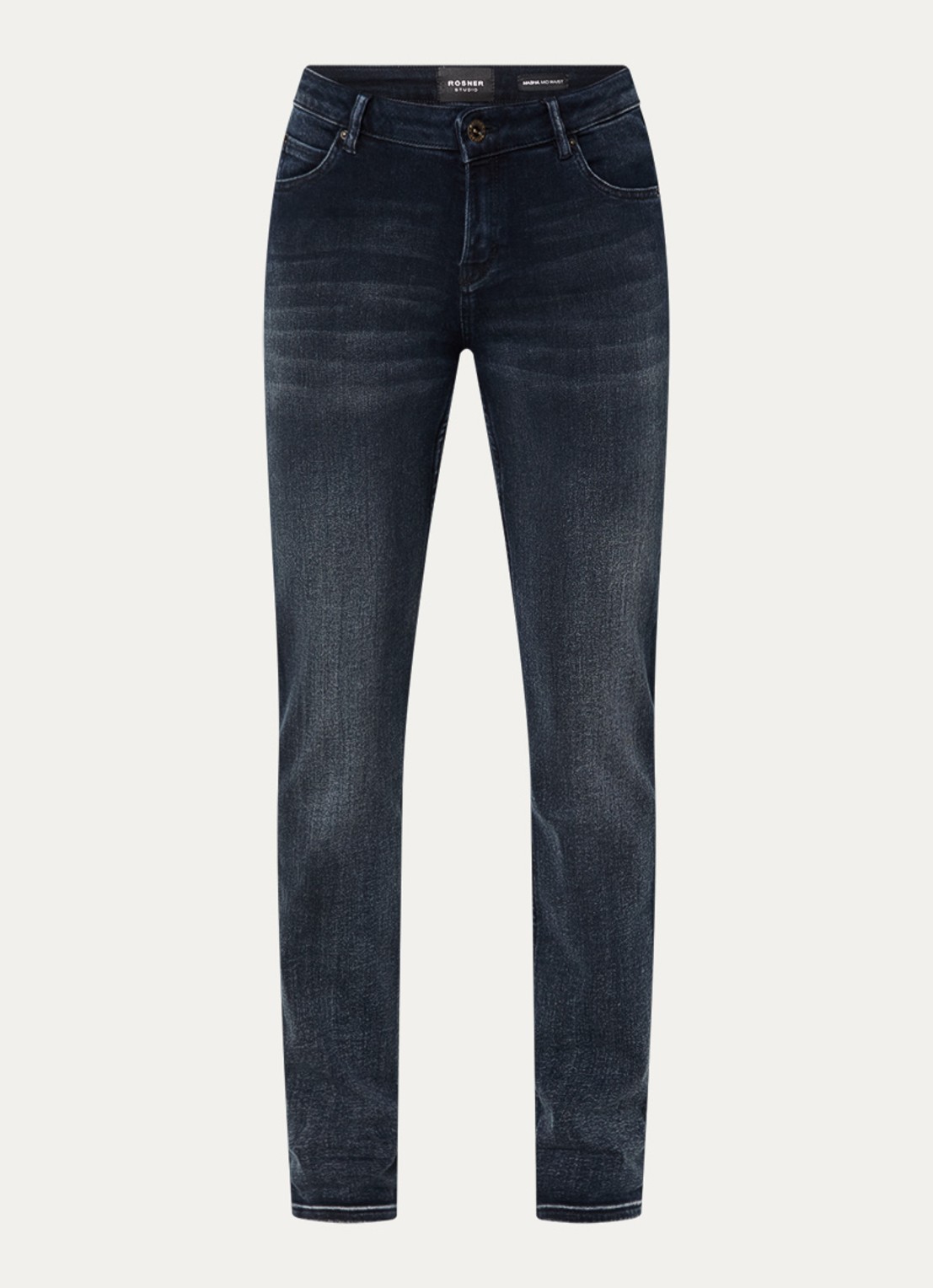Rosner Studio Masha mid waist slim fit jeans met steekzakken - voorkant donkerblauw