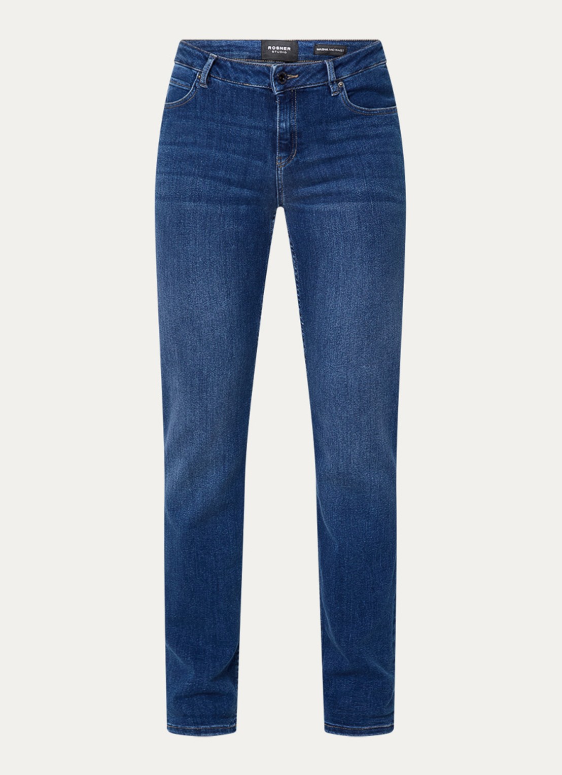 Rosner Studio Masha mid waist slim fit jeans met steekzakken - voorkant indigo