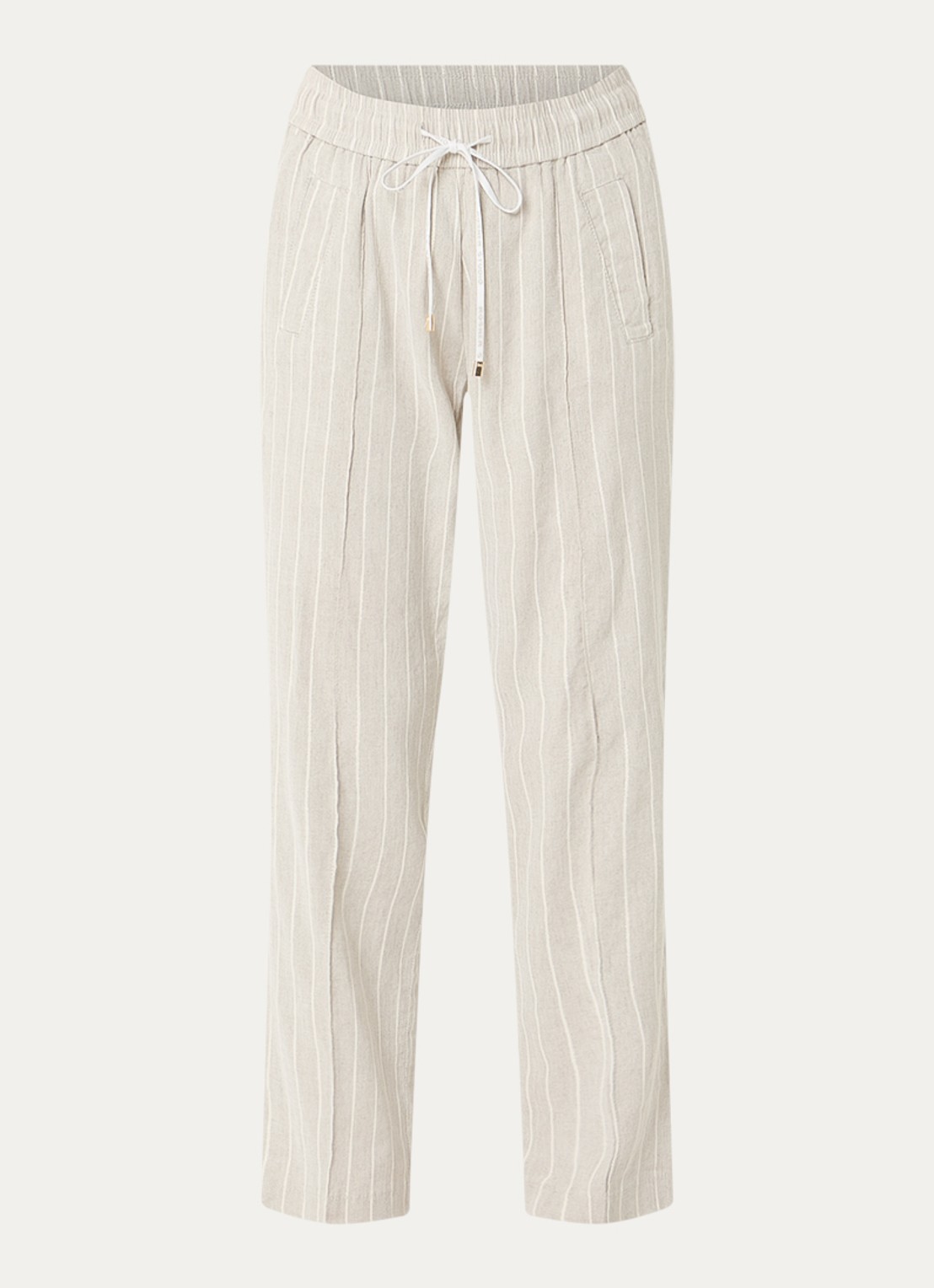 Rosner Studio May mid waist slim fit cropped chino in linnenblend - voorkant 2 donkerbeige