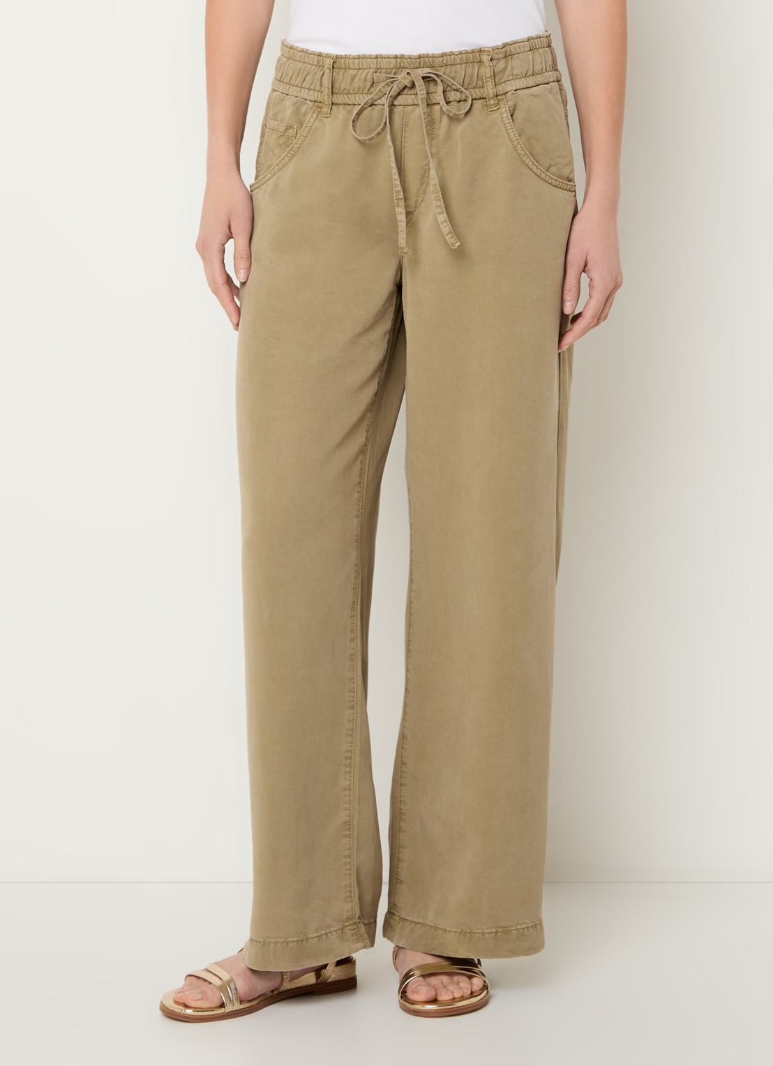 Rosner Studio Mid waist straight fit broek met steekzakken - detail 2 khaki