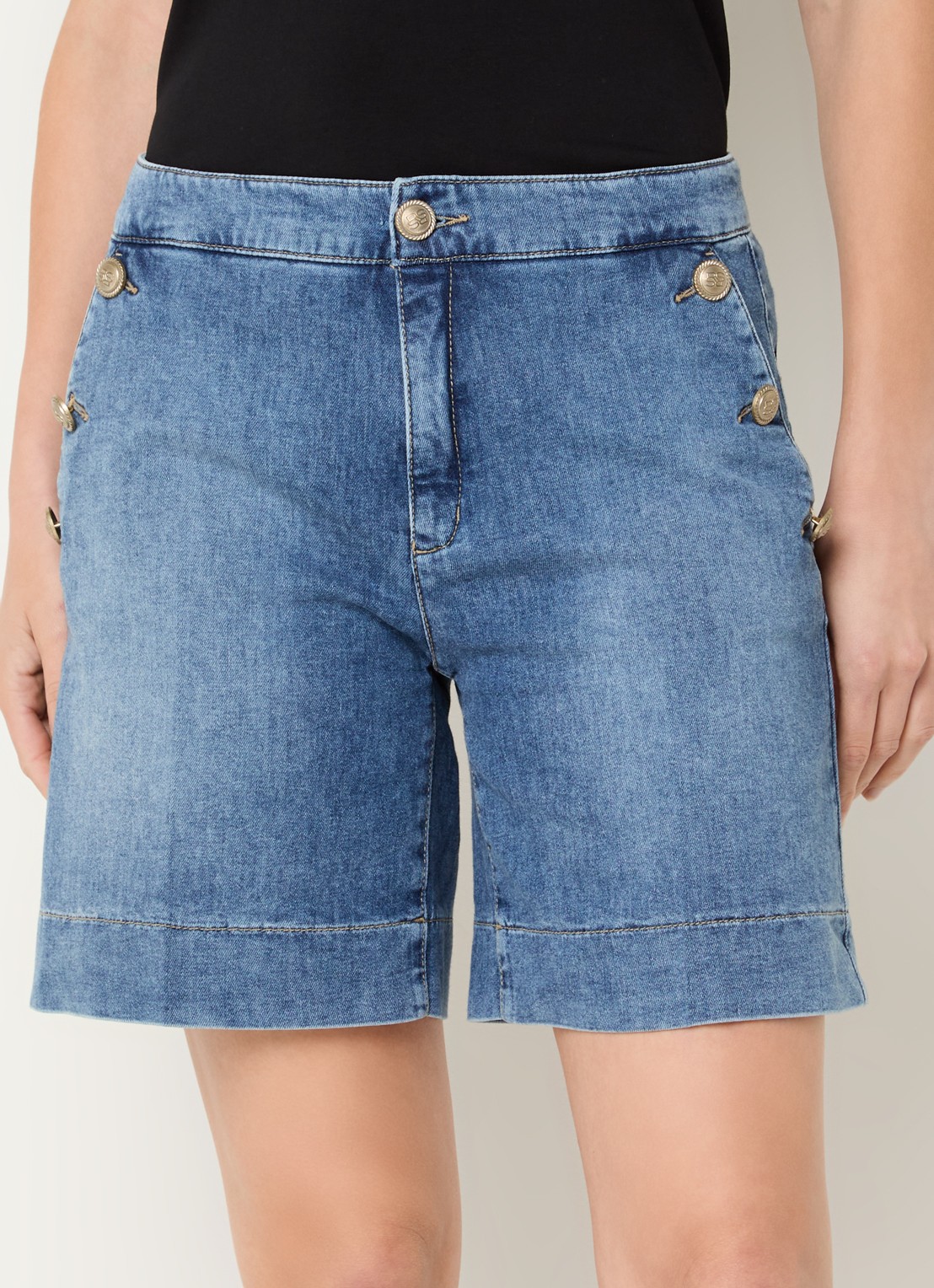 Rosner Studio Mid waist straight fit korte broek van denim - detail 4 indigo