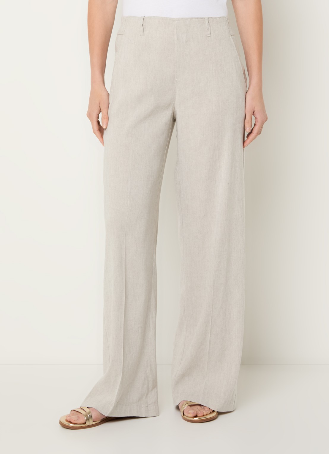 Rosner Studio Mid waist straight fit pantalon in linnenblend - detail 2 lichtgrijs