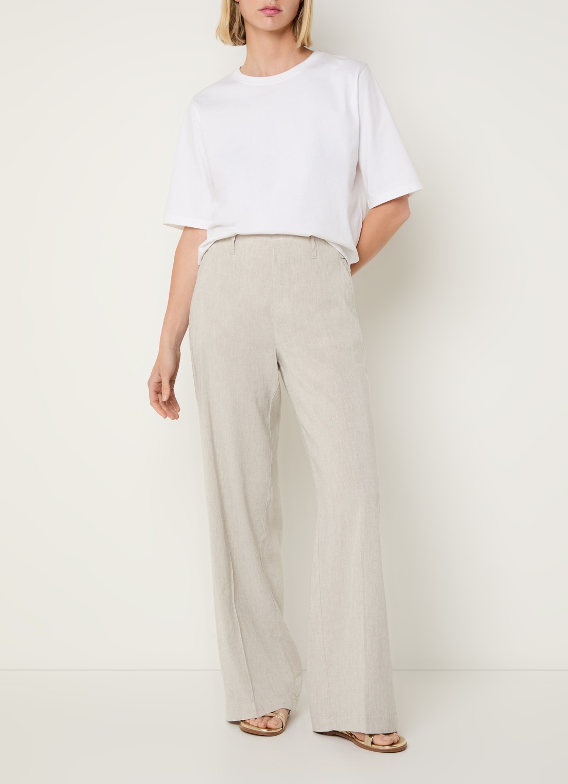 Rosner Studio Mid waist straight fit pantalon in linnenblend - voorkant 4 lichtgrijs