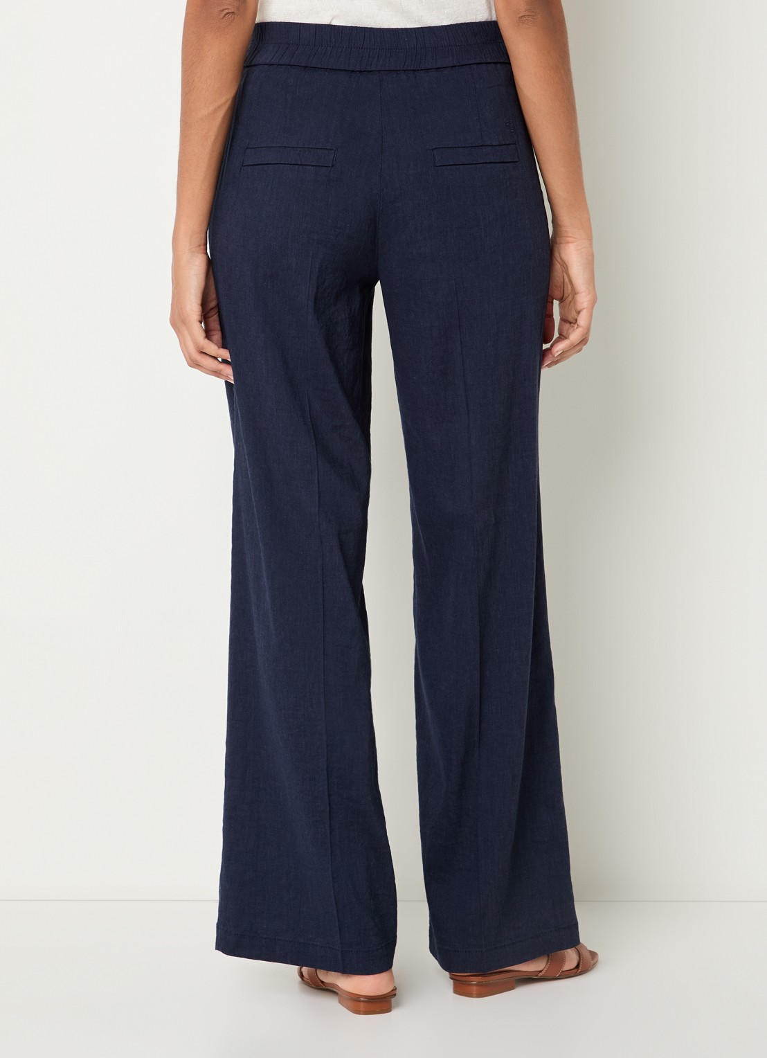 Rosner Studio Mid waist straight fit pantalon in linnenblend - achterkant donkerblauw