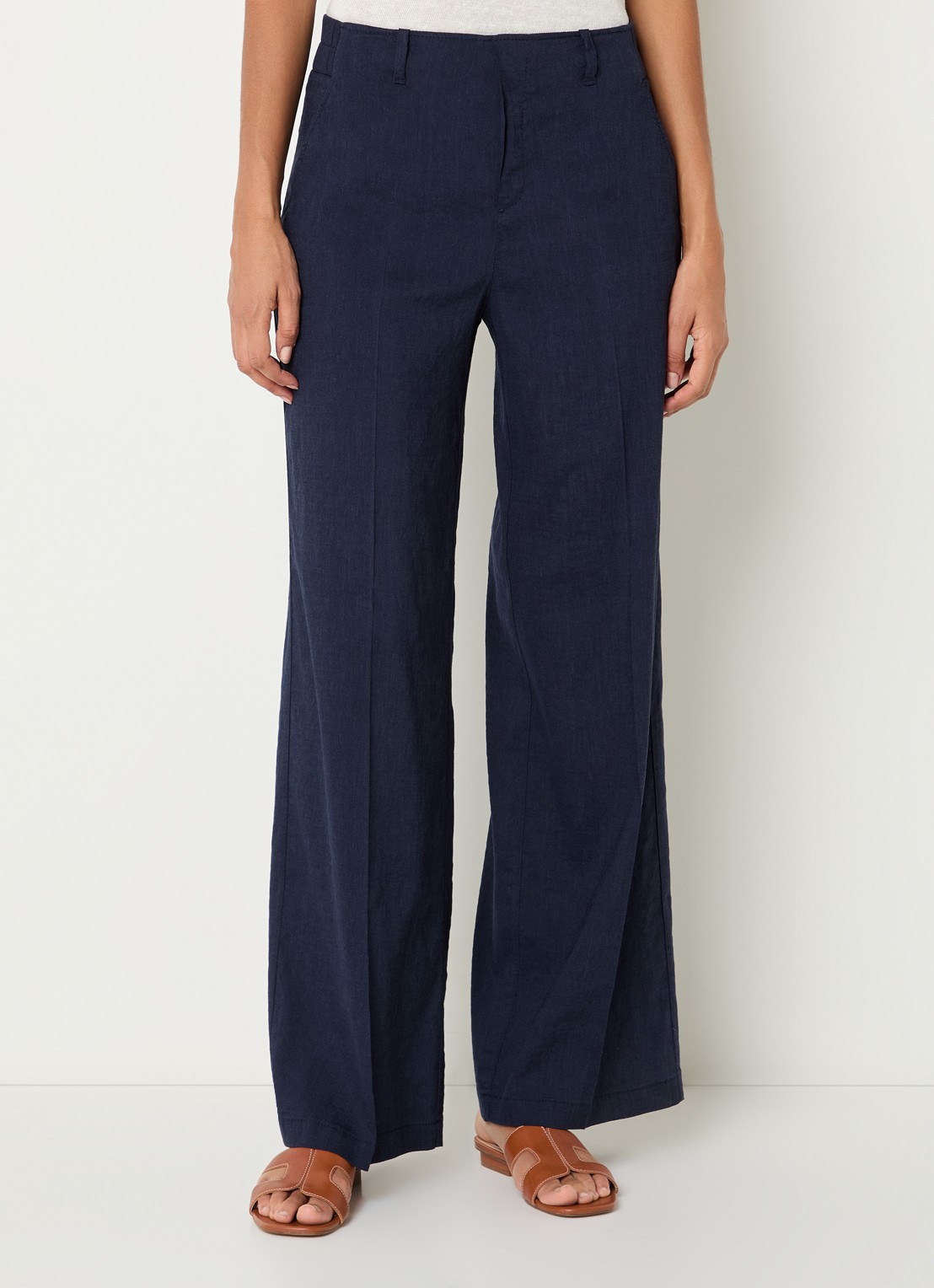 Rosner Studio Mid waist straight fit pantalon in linnenblend - detail 2 donkerblauw