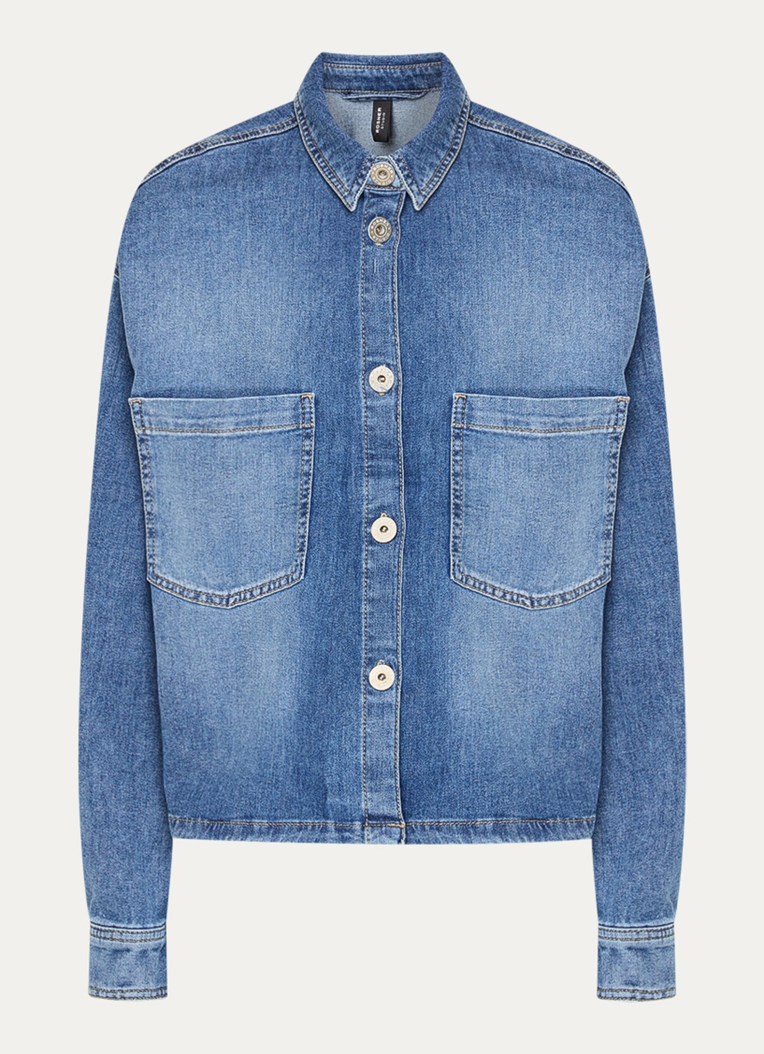 Rosner Studio Overshirt van chambray met borstzakken - voorkant blauw
