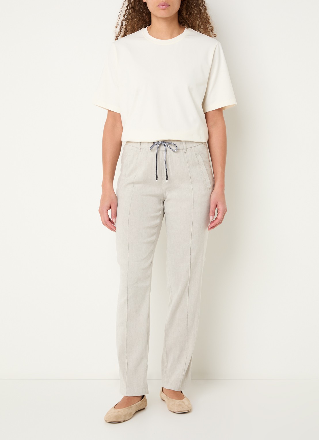 Rosner Studio Rosner high waist slim fit pantalon in linnenblend - voorkant 2 beige