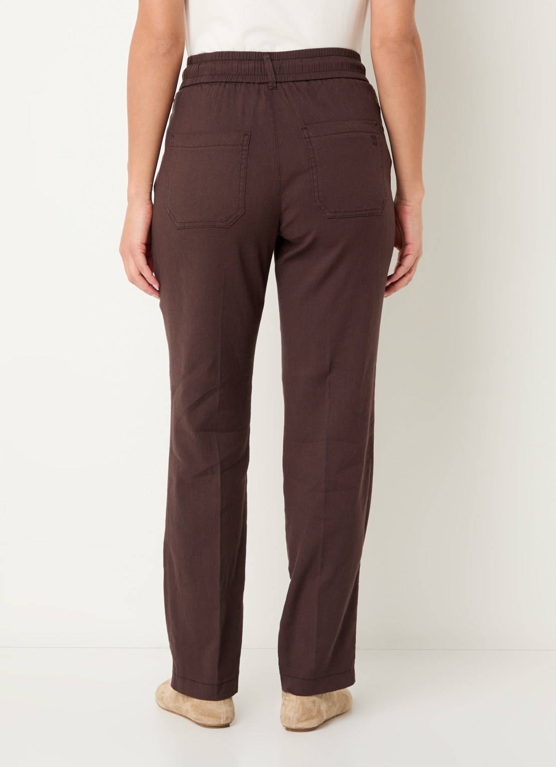 Rosner Studio Rosner high waist slim fit pantalon in linnenblend - achterkant 2 donkerbruin