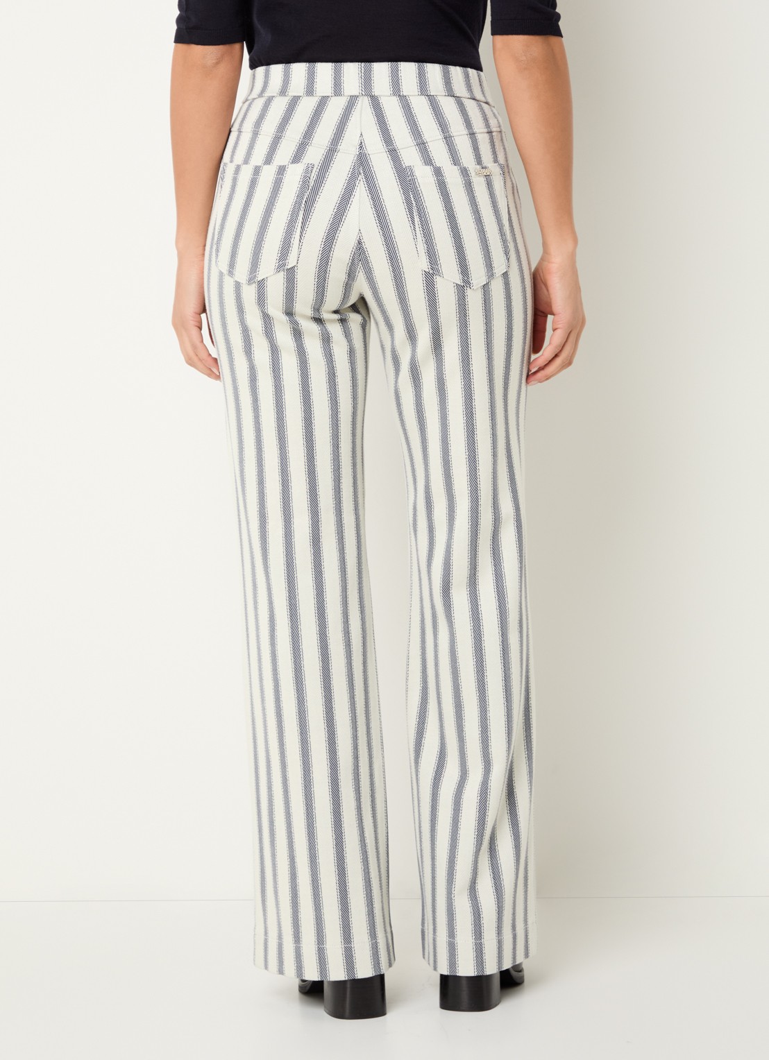 Rosner Studio Rosner high waist straight fit pantalon met streepprint - achterkant 4 donkerblauw