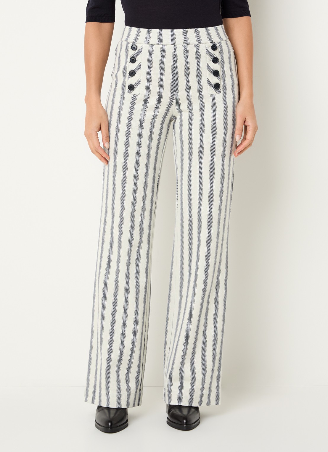 Rosner Studio Rosner high waist straight fit pantalon met streepprint - detail donkerblauw
