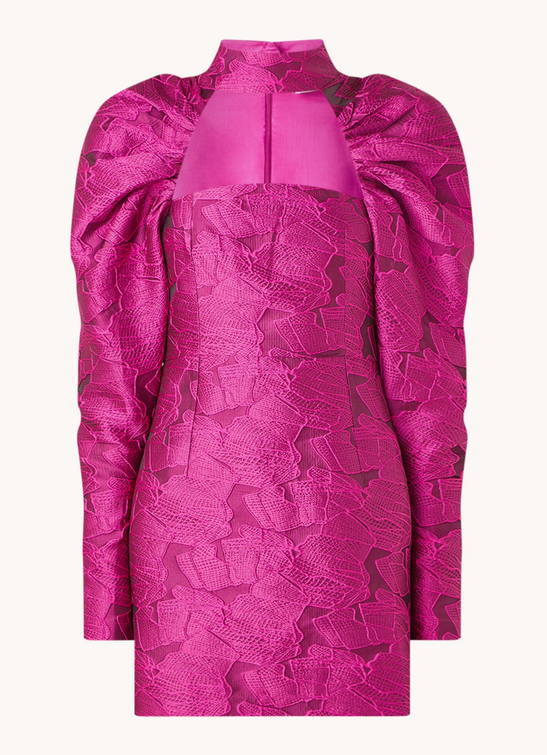 ROTATE Birger mini jurk met structuur en cut-out detail - voorkant 2 fuchsia