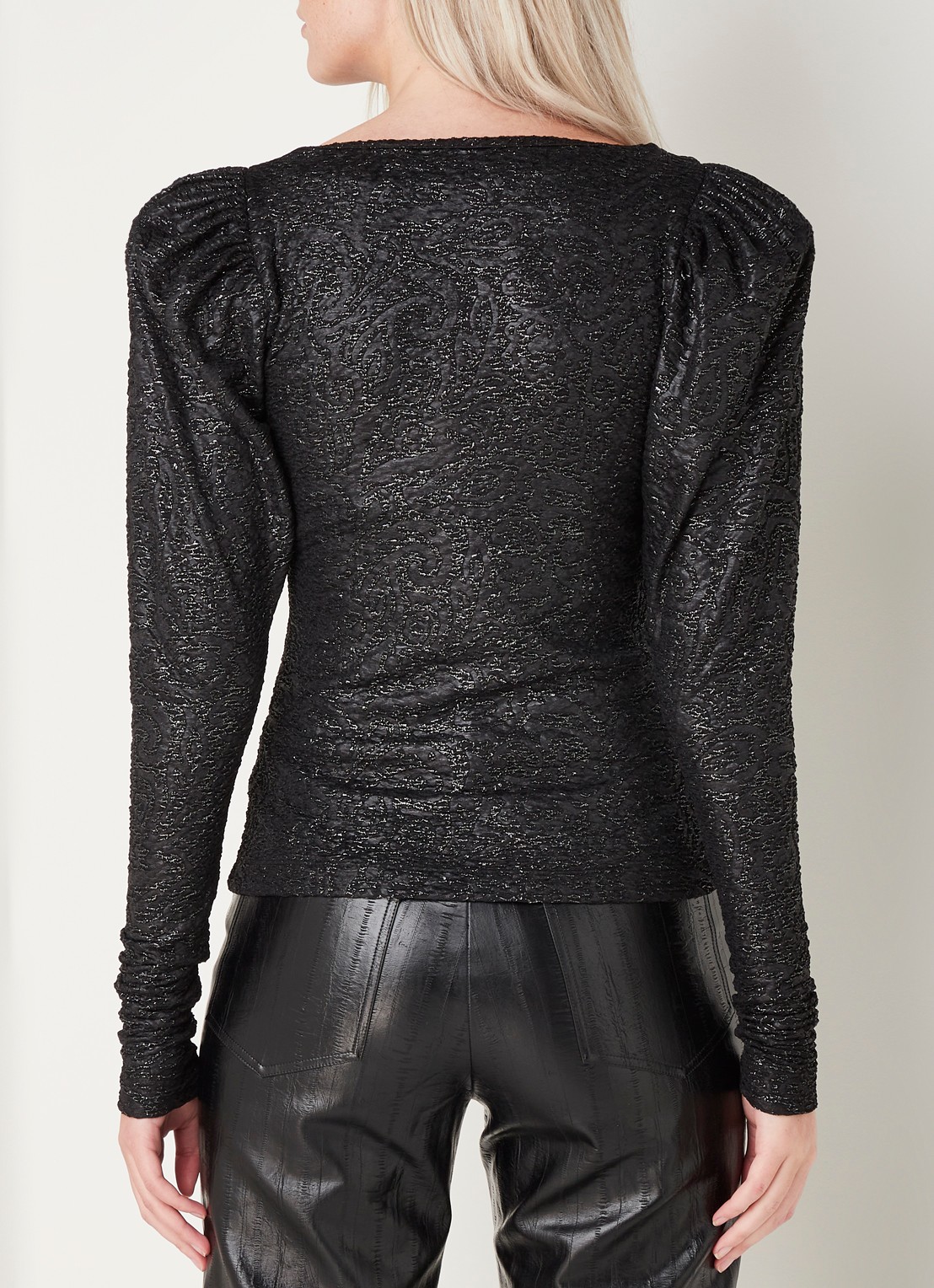 ROTATE Stevie top met pofmouw en lurex - achterkant zwart