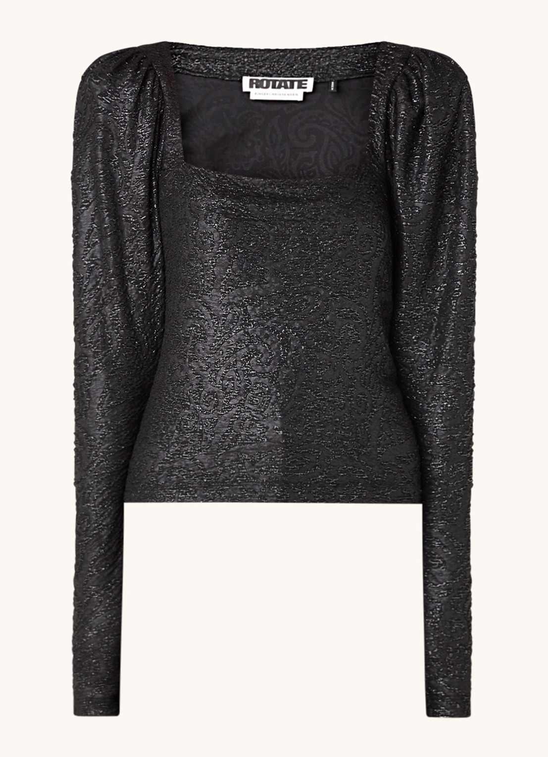 ROTATE Stevie top met pofmouw en lurex - voorkant 3 zwart