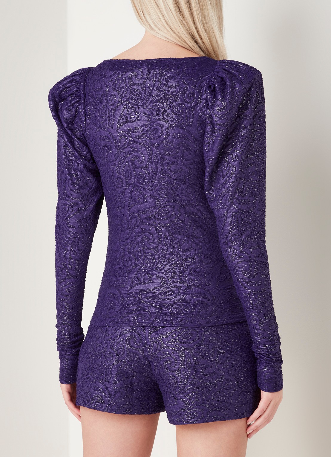ROTATE Stevie top met pofmouw en lurex - achterkant 4 paars