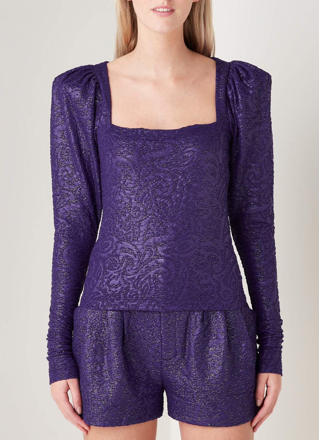ROTATE Stevie top met pofmouw en lurex - detail 3 paars