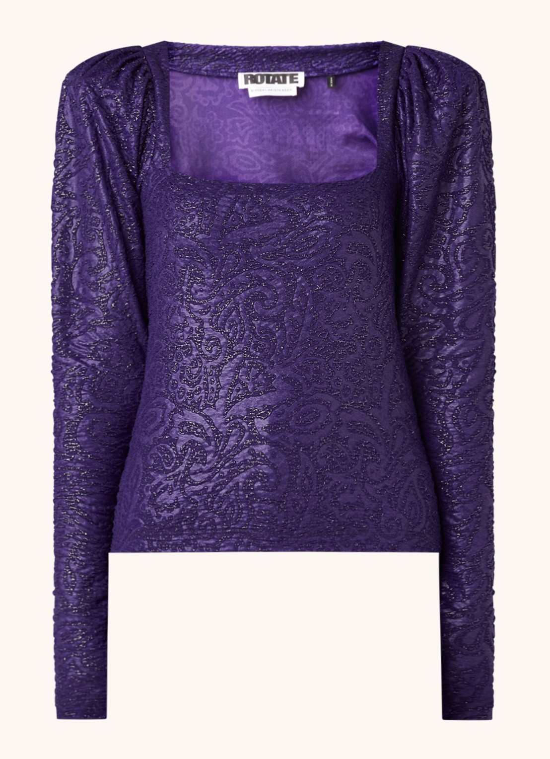 ROTATE Stevie top met pofmouw en lurex - voorkant paars