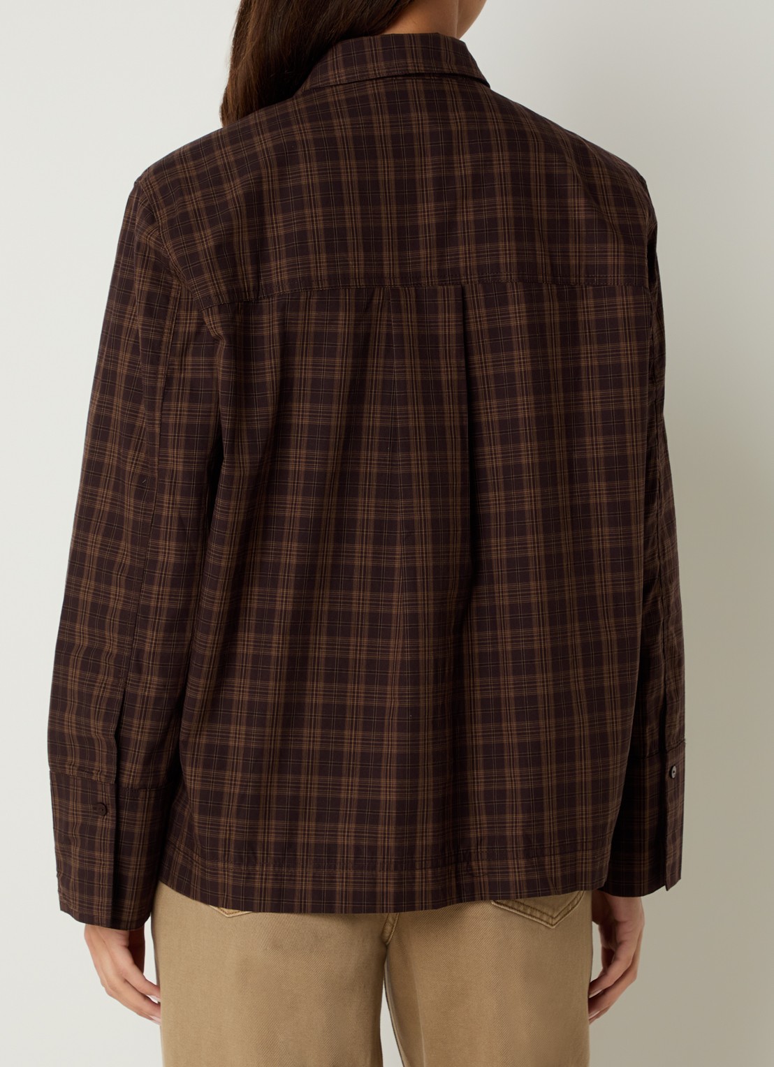ROUGE EDIT Blouse met ruitdessin en borstzakken - achterkant 4 donkerbruin