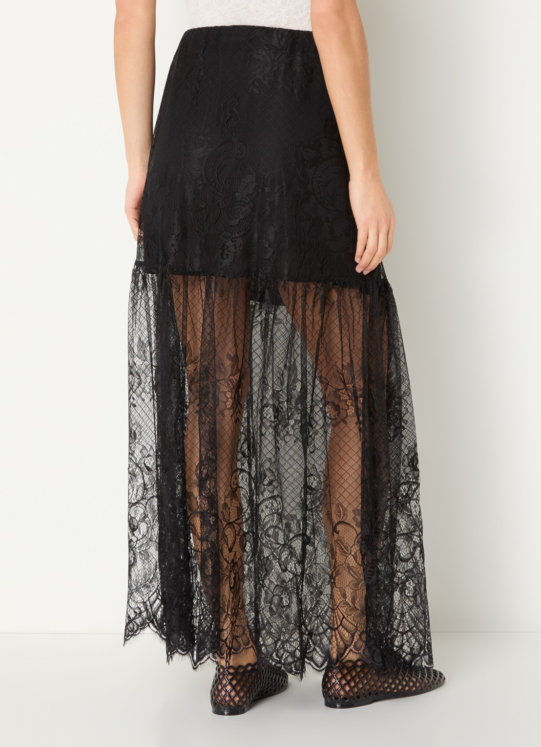 ROUGE EDIT Eya semi-transparante maxi rok van kant - achterkant 3 zwart