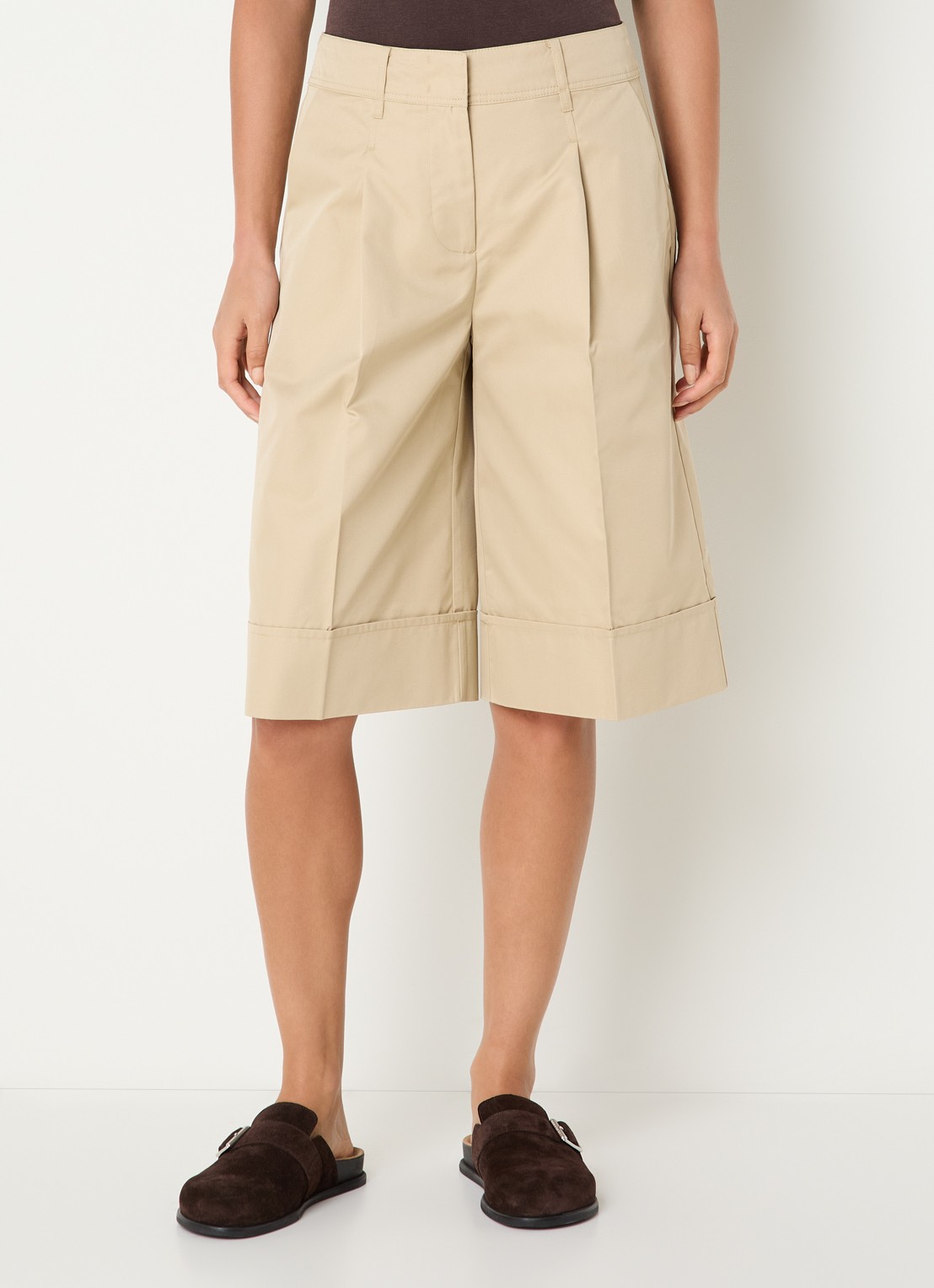 ROUGE EDIT Francie high waist wide fit culotte met steekzakken - detail 3 beige