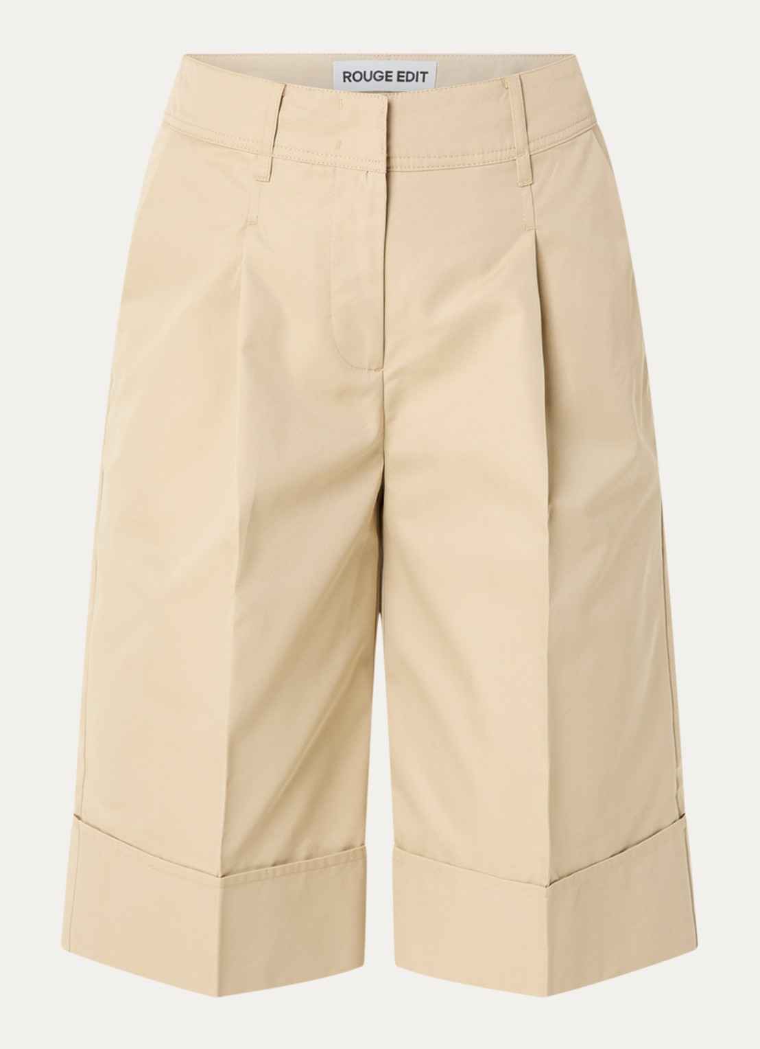 ROUGE EDIT Francie high waist wide fit culotte met steekzakken - voorkant beige