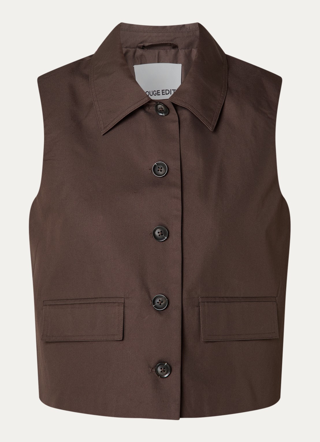 ROUGE EDIT Fransiska gilet van canvas met klepzakken - voorkant bruin