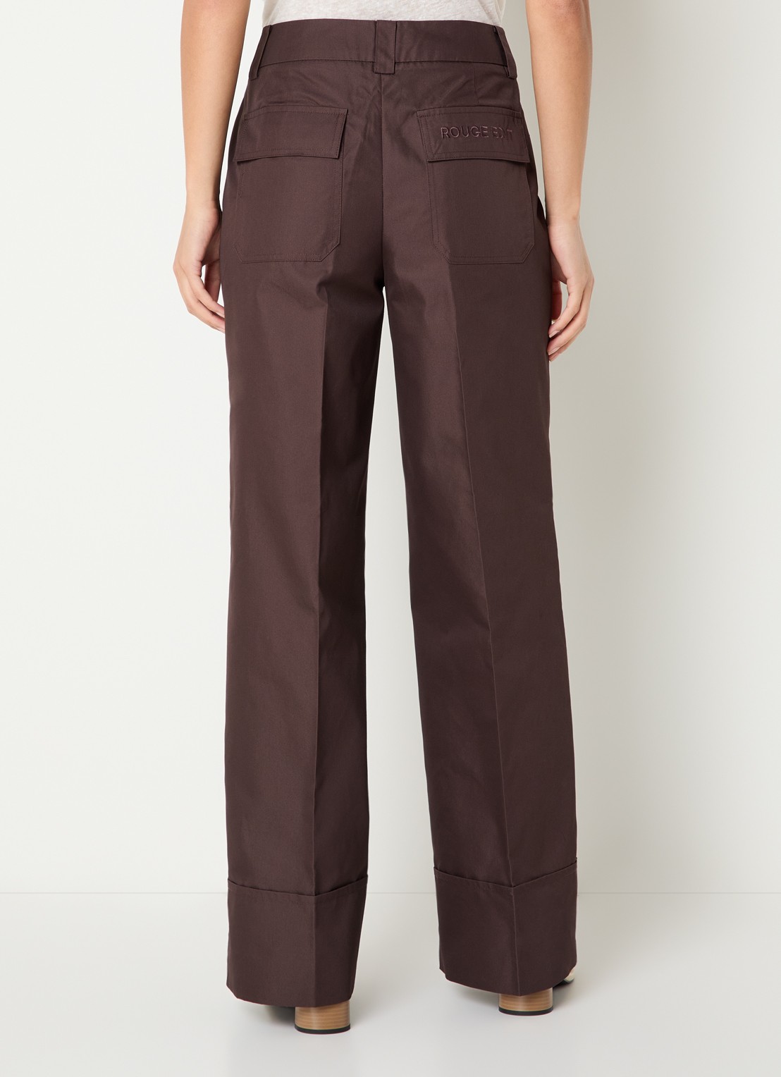 ROUGE EDIT Fransiska high waist straight fit pantalon van canvas - achterkant 3 bruin
