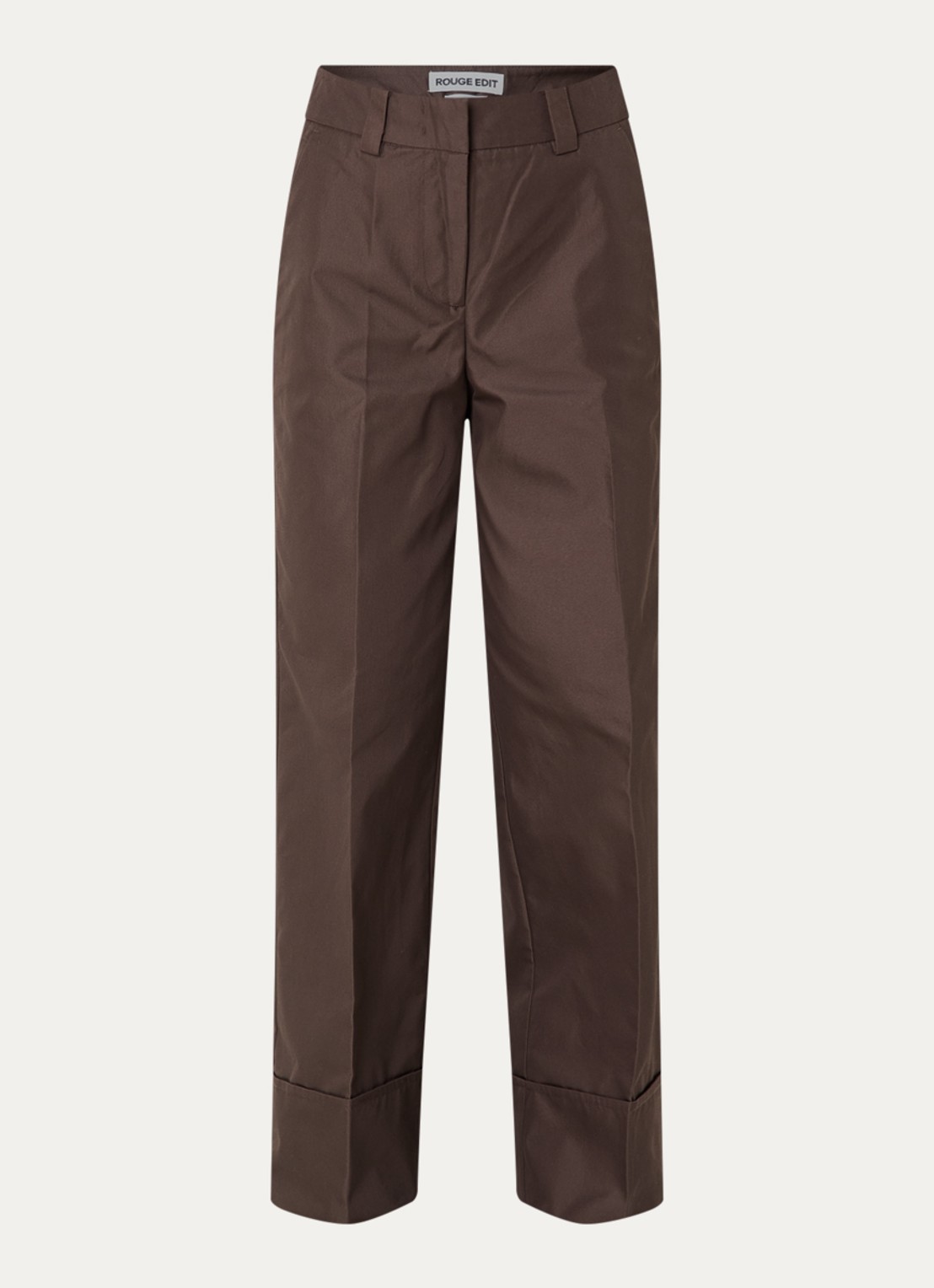 ROUGE EDIT Fransiska high waist straight fit pantalon van canvas - voorkant bruin