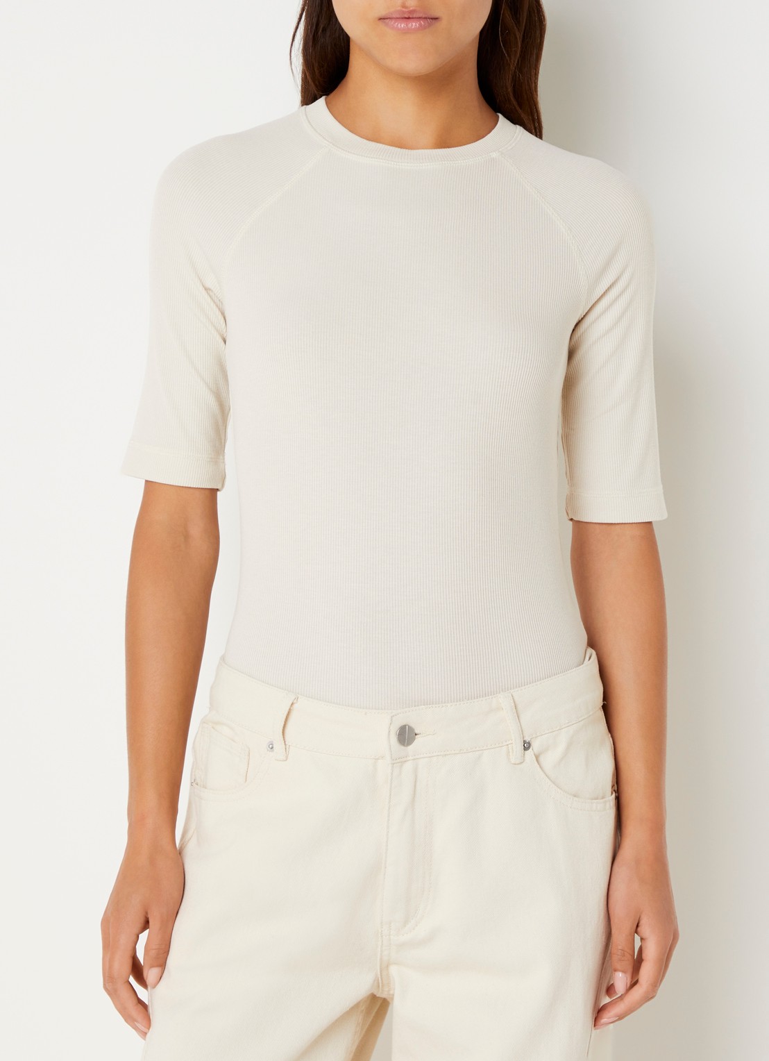 ROUGE EDIT Helena Mae top met ribstructuur - detail creme