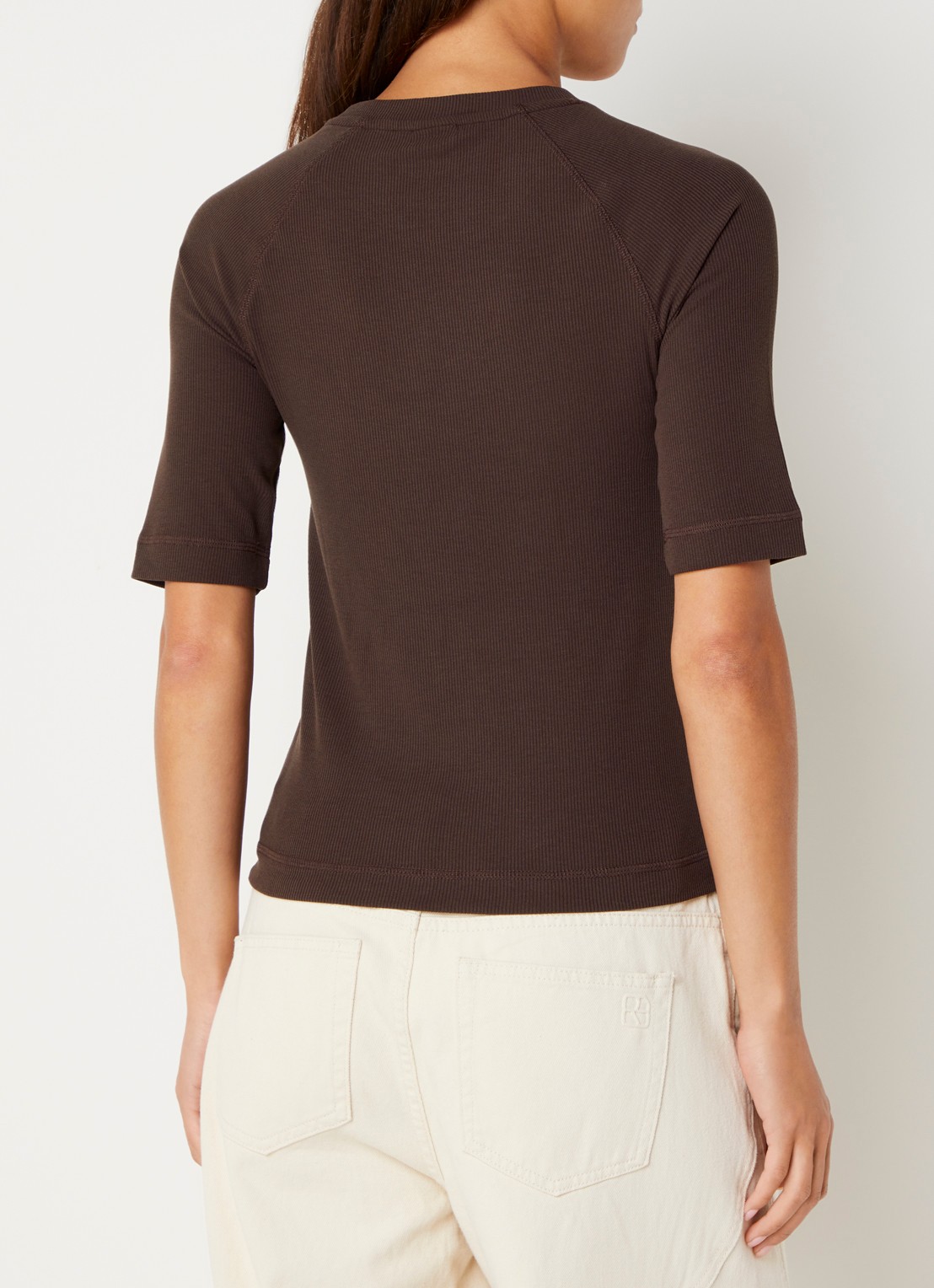 ROUGE EDIT Helena Mae top met ribstructuur - achterkant 4 bruin