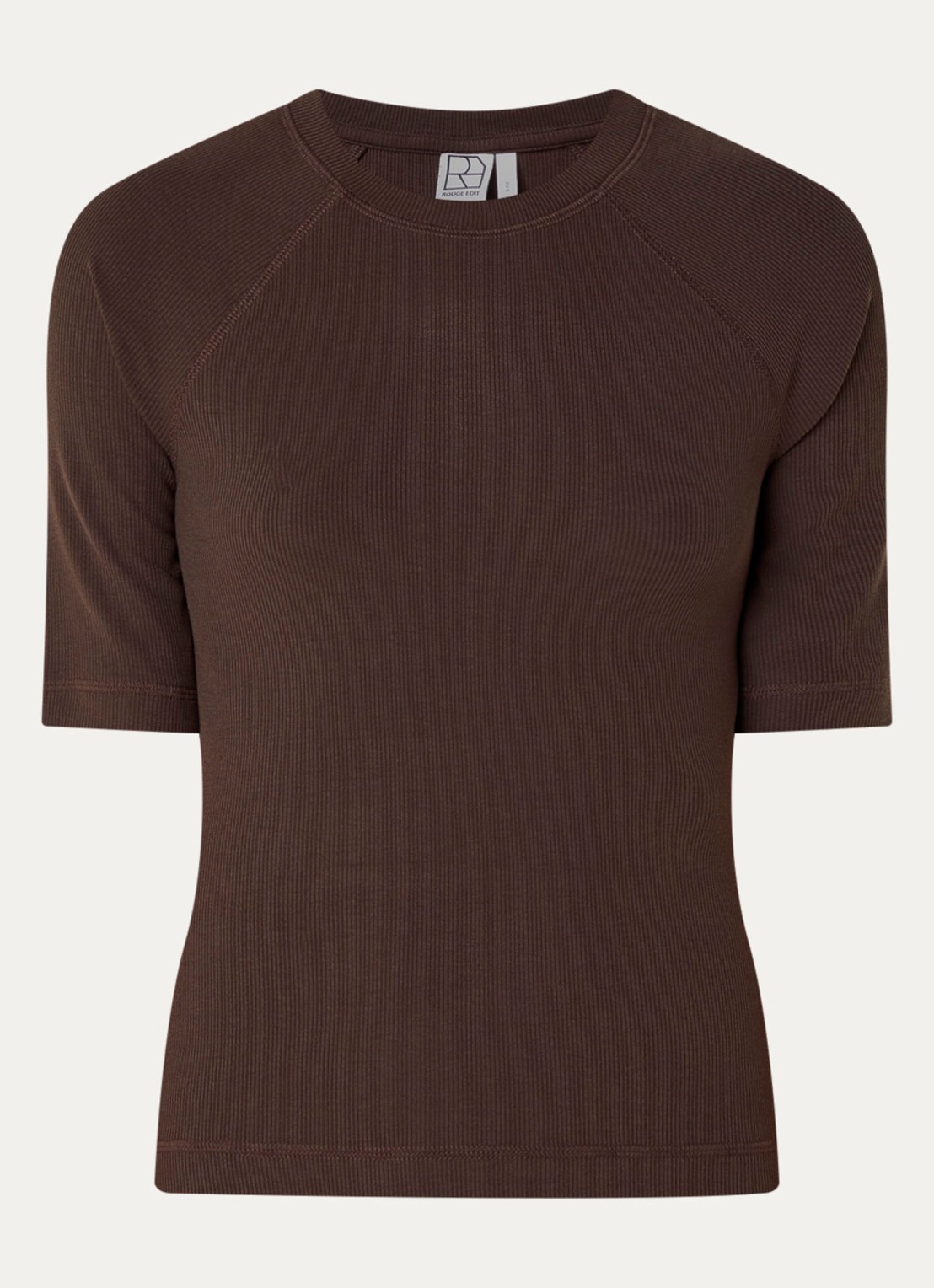 ROUGE EDIT Helena Mae top met ribstructuur - voorkant bruin