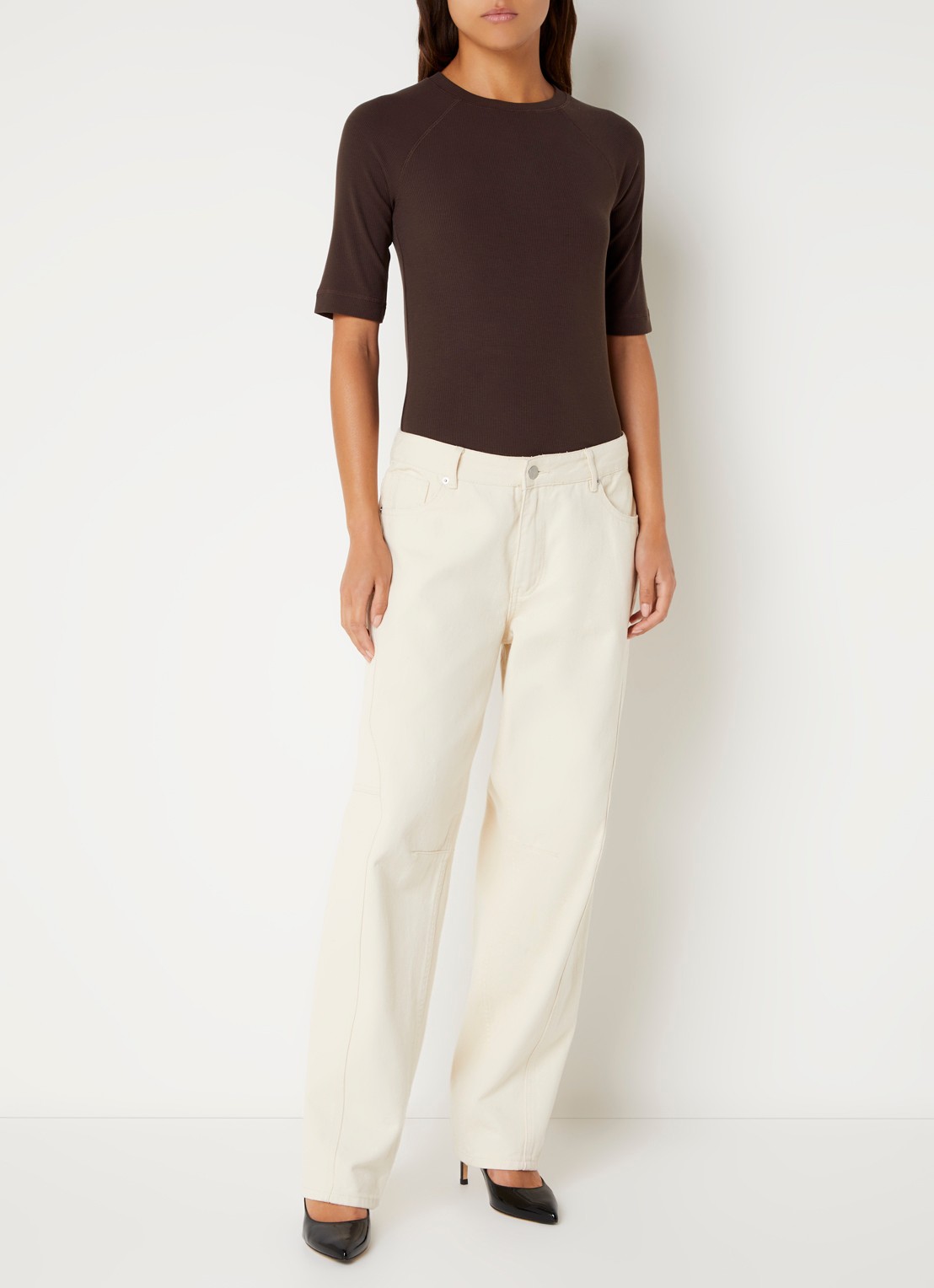 ROUGE EDIT Helena Mae top met ribstructuur - voorkant 2 bruin