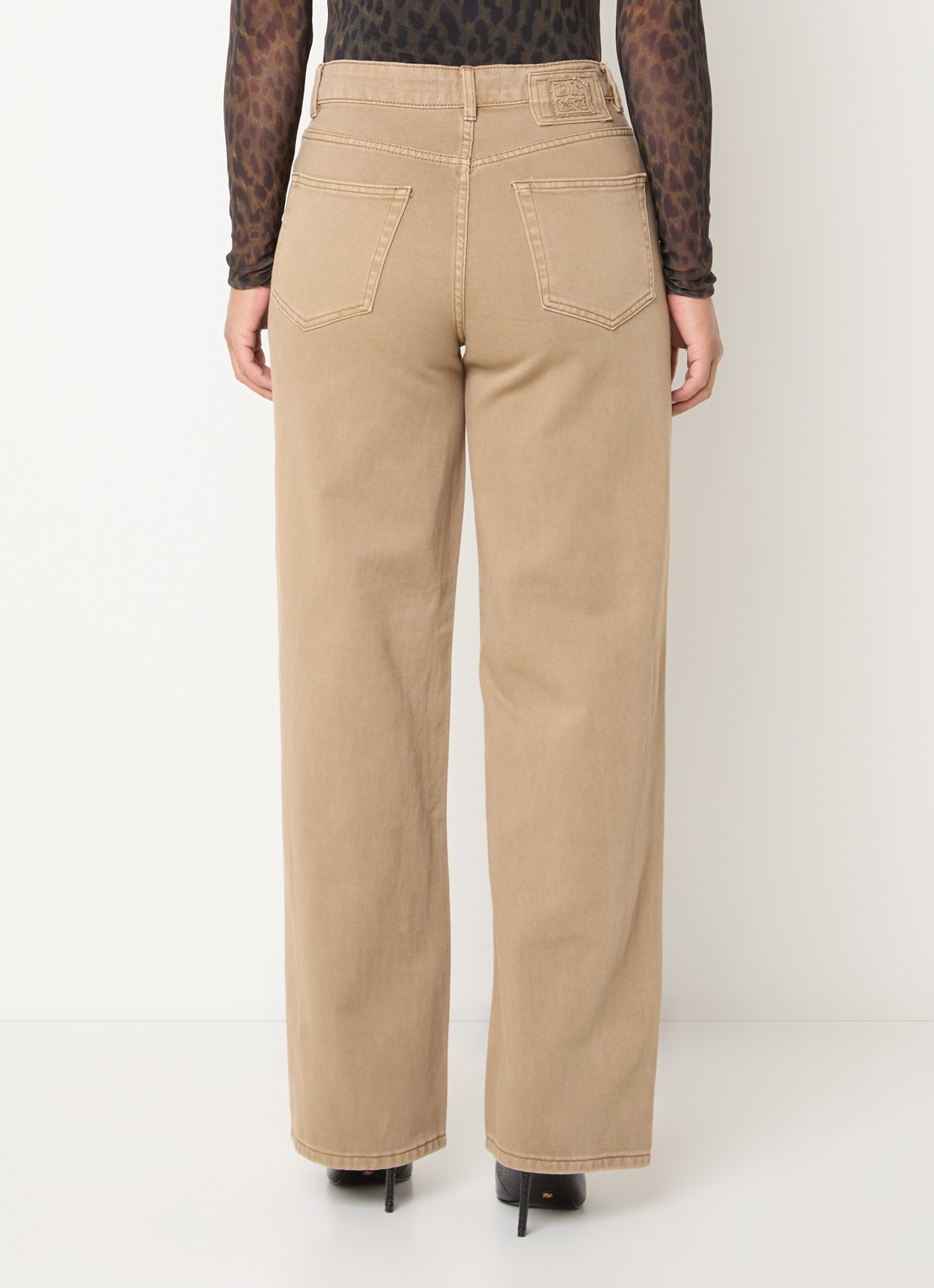 ROUGE EDIT High waist straight leg jeans met gekleurde wassing - achterkant 5 khaki
