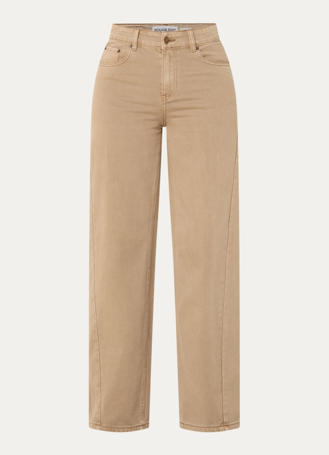 ROUGE EDIT High waist straight leg jeans met gekleurde wassing - voorkant khaki