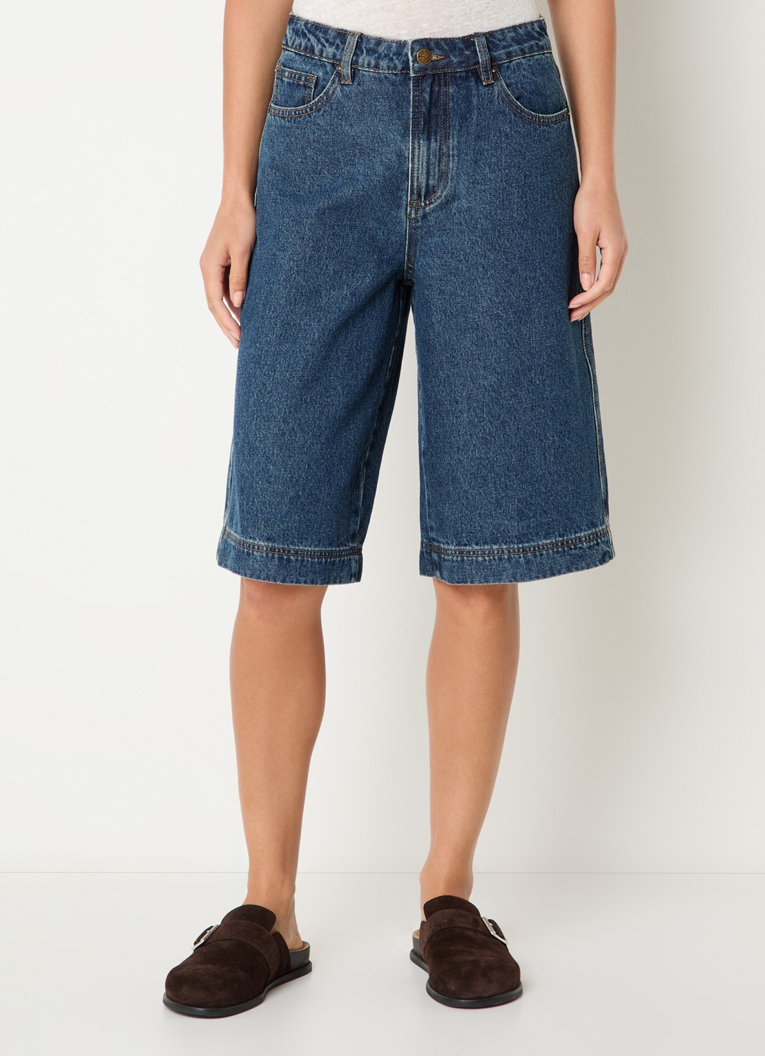ROUGE EDIT Jolie high waist straight fit korte broek van denim met donkere wassing - detail 4 indigo