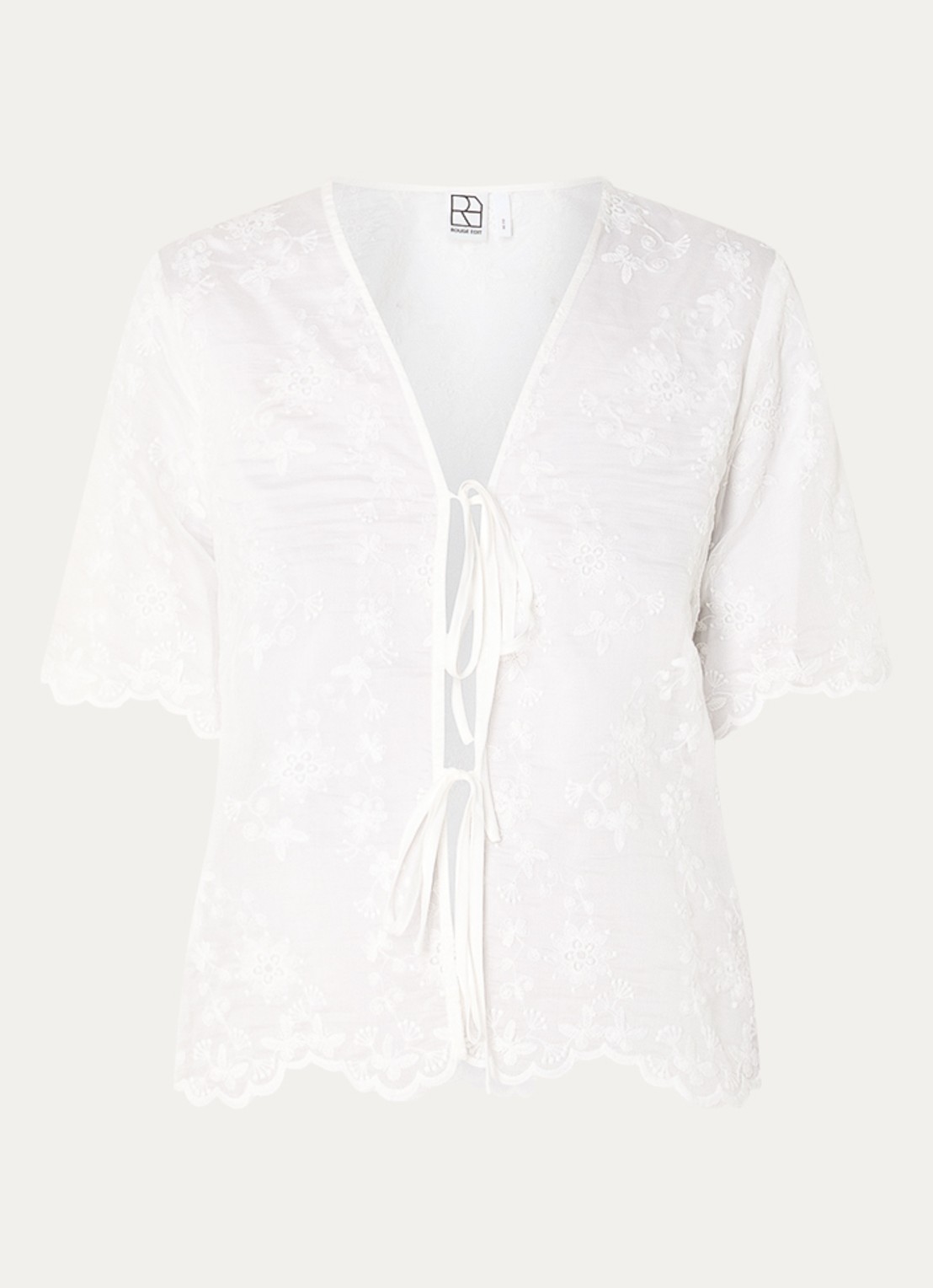 ROUGE EDIT Kaia semi-transparante top met borduring - voorkant 3 gebroken wit