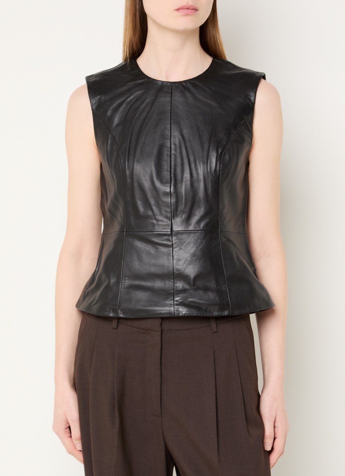 ROUGE EDIT Lini top van leer - detail 4 zwart