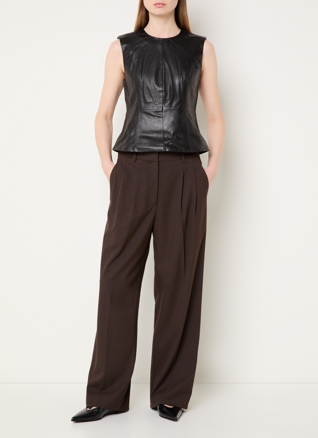 ROUGE EDIT Lini top van leer - voorkant 3 zwart