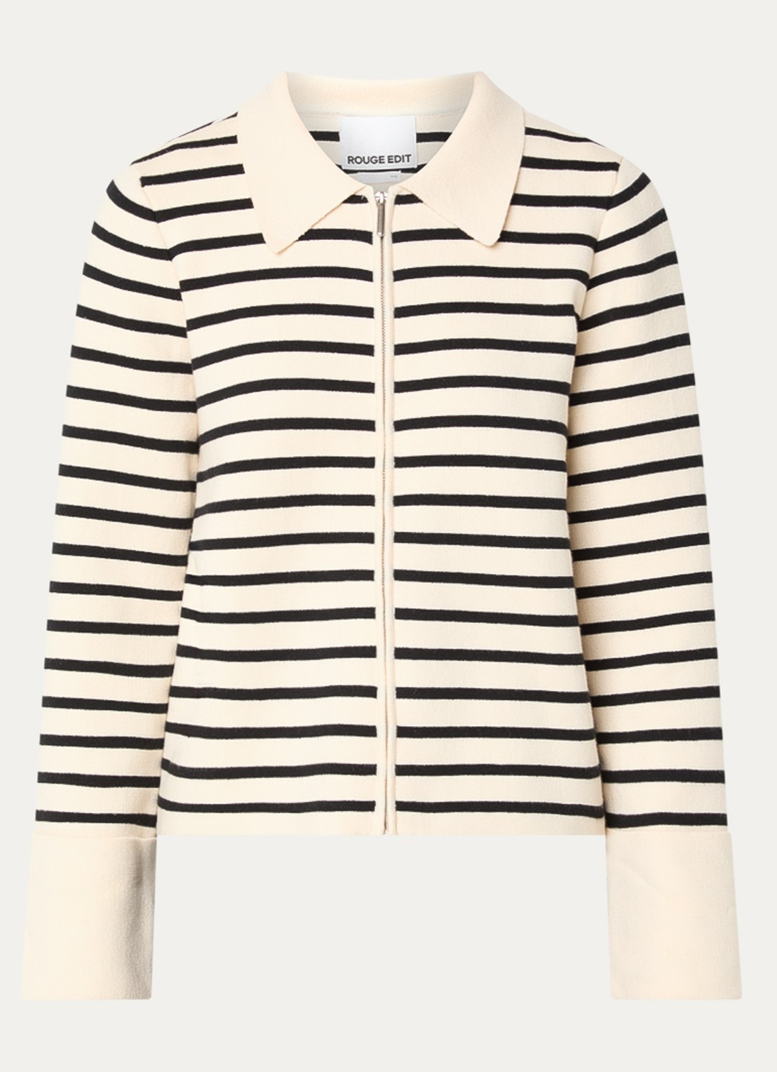 ROUGE EDIT Lucille fijngebreid vest met streepprint - voorkant 2 beige