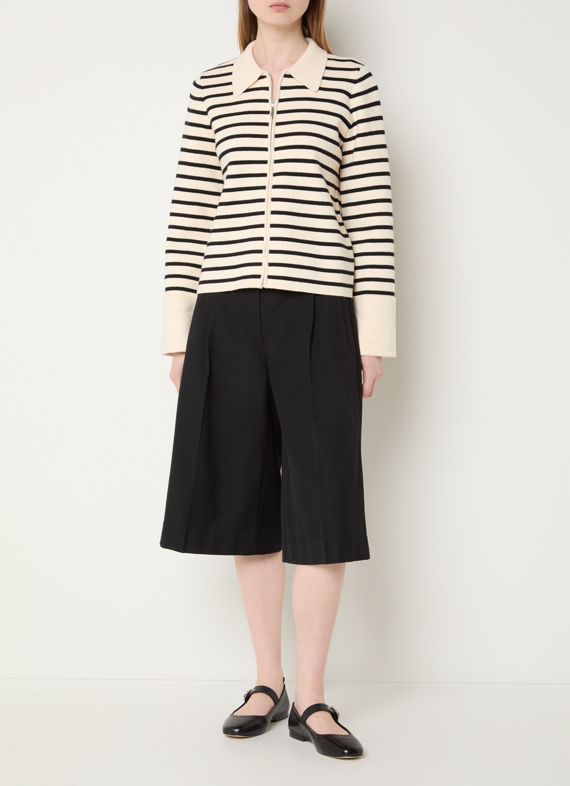 ROUGE EDIT Lucille fijngebreid vest met streepprint - voorkant 3 beige